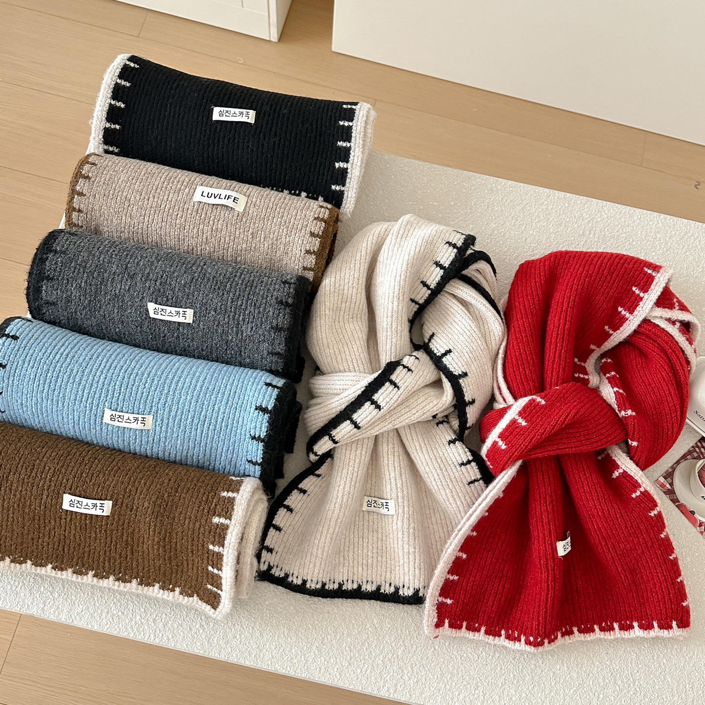 学院风拉撞色小围巾含羊毛围脖仿羊绒锁边秋冬季保暖披肩男女情侣,淘宝优惠券,粉丝福利购,淘宝优惠卷