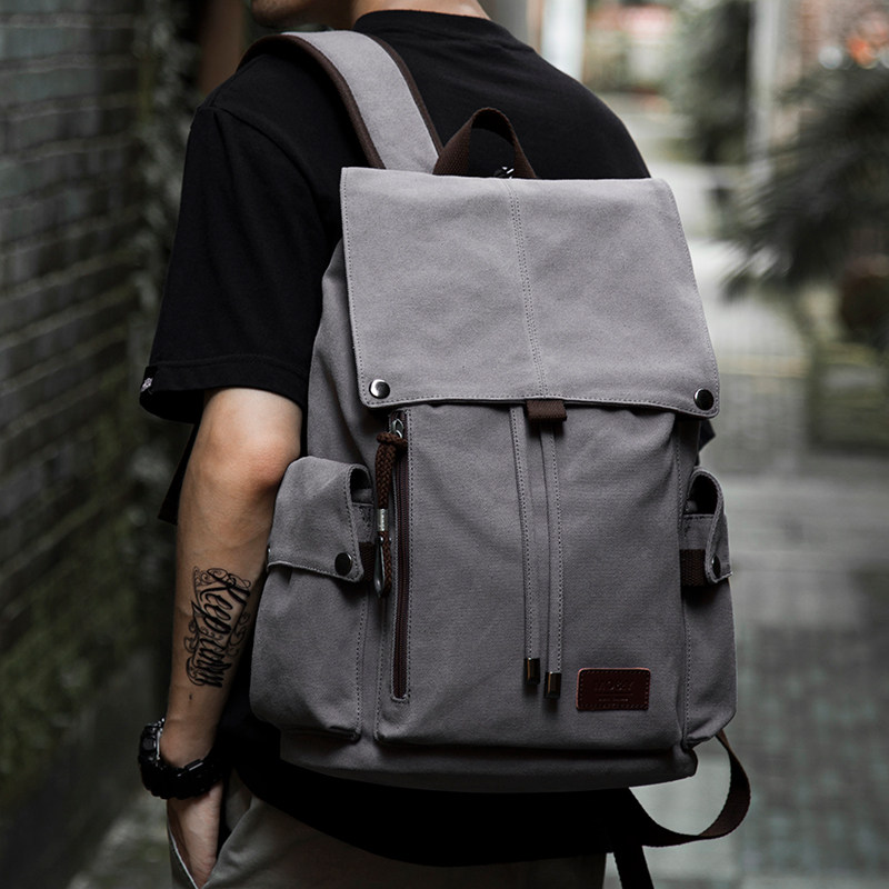 帆布复古大学生高中大容量男背包 tanghao双肩背包