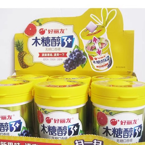 临期特价食品好丽友101g木糖醇口香糖清新口气无糖水果接吻糖瓶装 - 图2