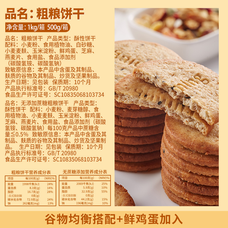 比比赞粗粮消化饼干无蔗糖杂粮代餐解馋小零食小吃休闲食品整箱批 - 图1