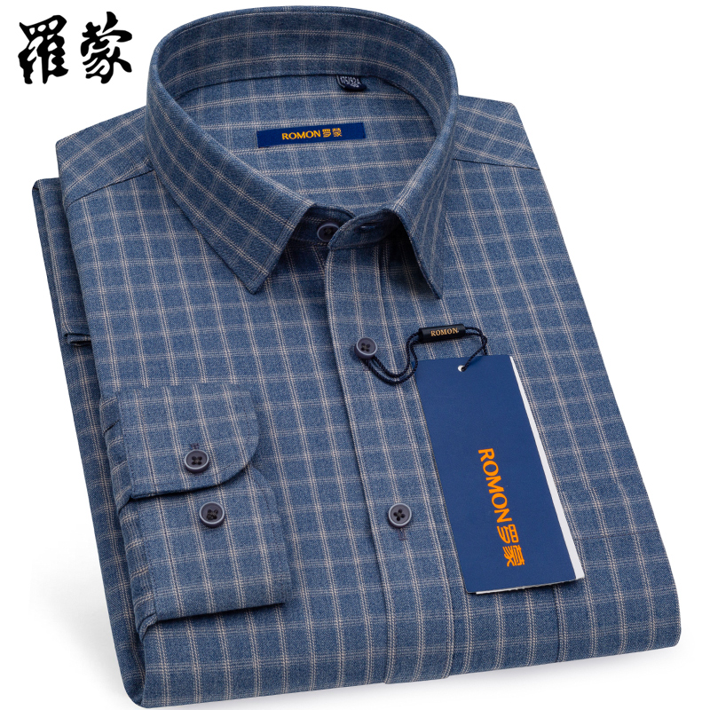 罗蒙春季长袖男士纯棉中年磨毛衬衫 戈雷斯顿服饰衬衫