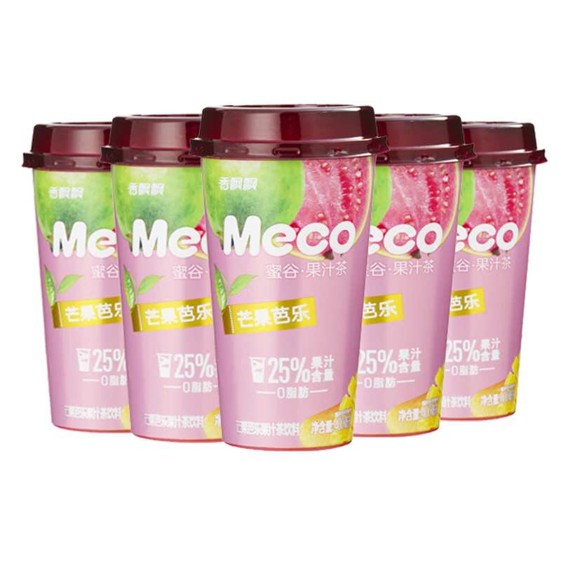 香飘飘Meco蜜谷果汁茶芒果芭乐400ml*5杯装网红即饮水果汁茶饮料 - 图3