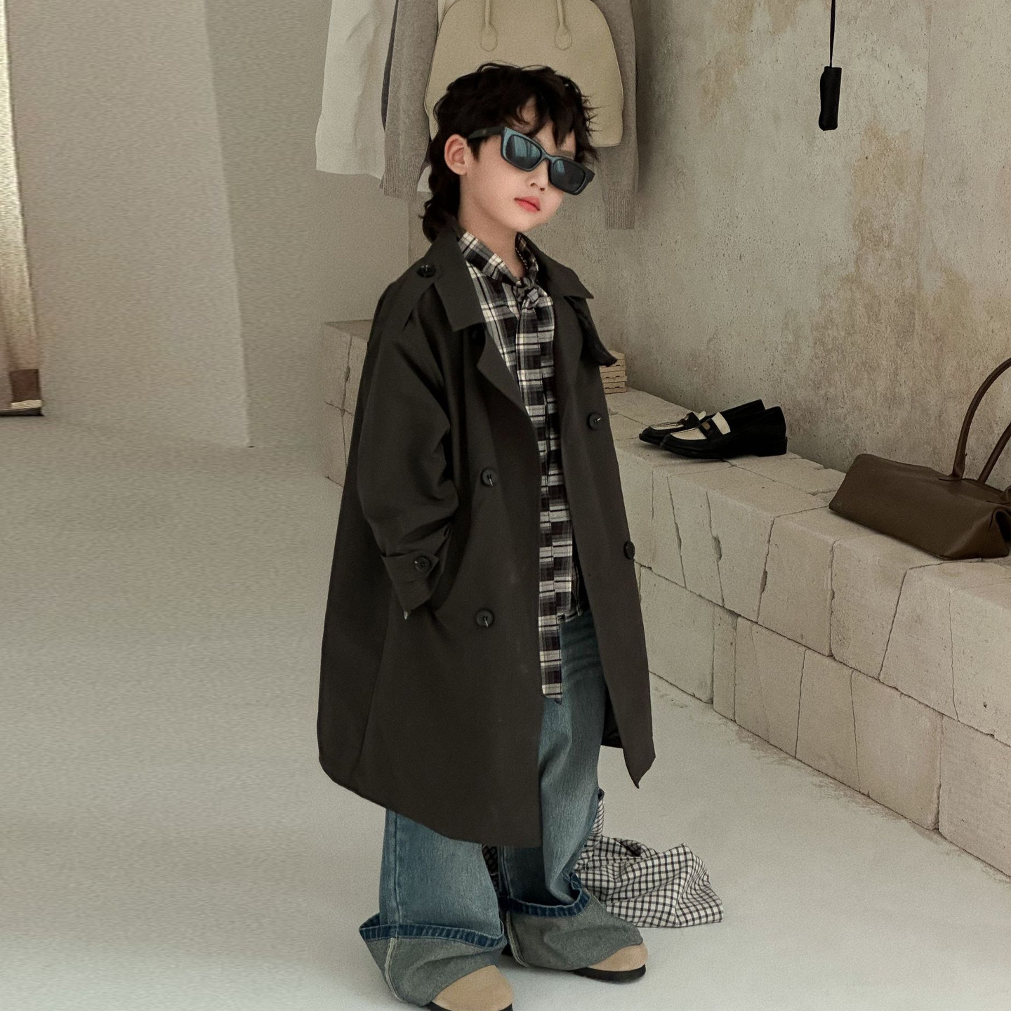 男童风衣外套2025新款黑色秋季英伦风帅气儿童中长款大衣洋气上衣,淘宝优惠券,粉丝福利购,淘宝优惠卷