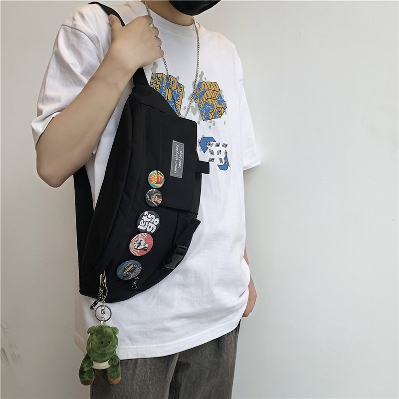 潮牌男士随身斜肩包时尚潮流胸包 单色空间男士包袋