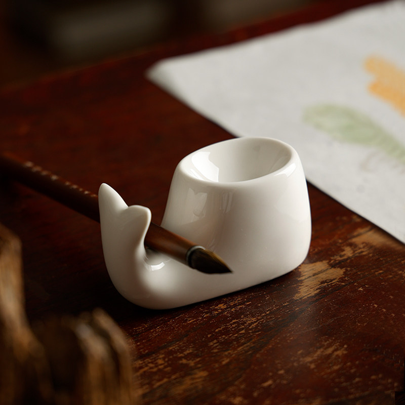 陶瓷鲸鱼笔搁 墨碟文镇 文房四宝书法练字多功能批发书法陶瓷器笔搁镇纸镇摆件,淘宝优惠券,粉丝福利购,淘宝优惠卷