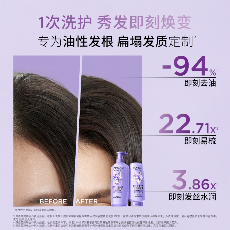 欧莱雅精油润养洗发水护发素洗护套装柔顺顺滑干枯发洗头水洗发露