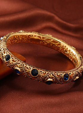 古典宫廷风做旧古青铜手镯双手镂空开口时尚复古民族风首饰