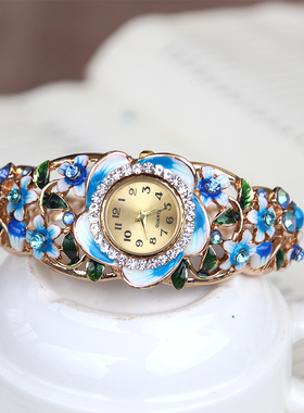 合金花卉腕表景泰蓝手镯送妈妈