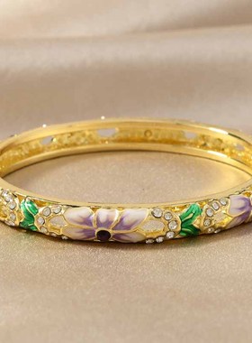 中式复古轻奢景泰蓝镂空珐琅雏菊花单层手镯时尚简约旗袍古风首饰