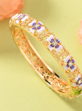 复古民族满钻款景泰蓝老北京手镯开口珐琅旗袍镯子时尚古风送礼手