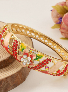 北京景泰蓝手镯镂空开口花朵镯子复古风珐琅时尚旗袍首饰礼物妈妈