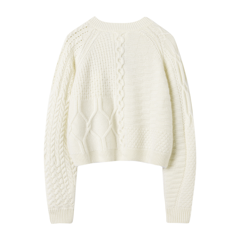 倾心遇你~2024春新款100%纯山羊绒法式V领毛衣羊绒粗花针织衫女 - 图2