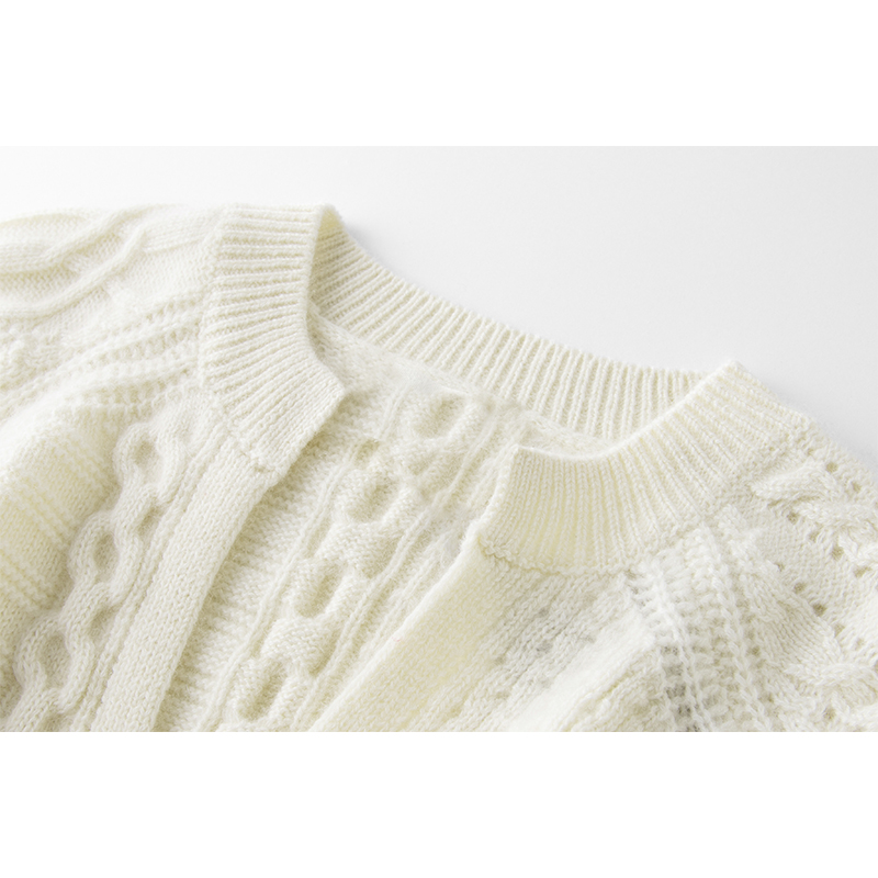 倾心遇你~2024春新款100%纯山羊绒法式V领毛衣羊绒粗花针织衫女 - 图0