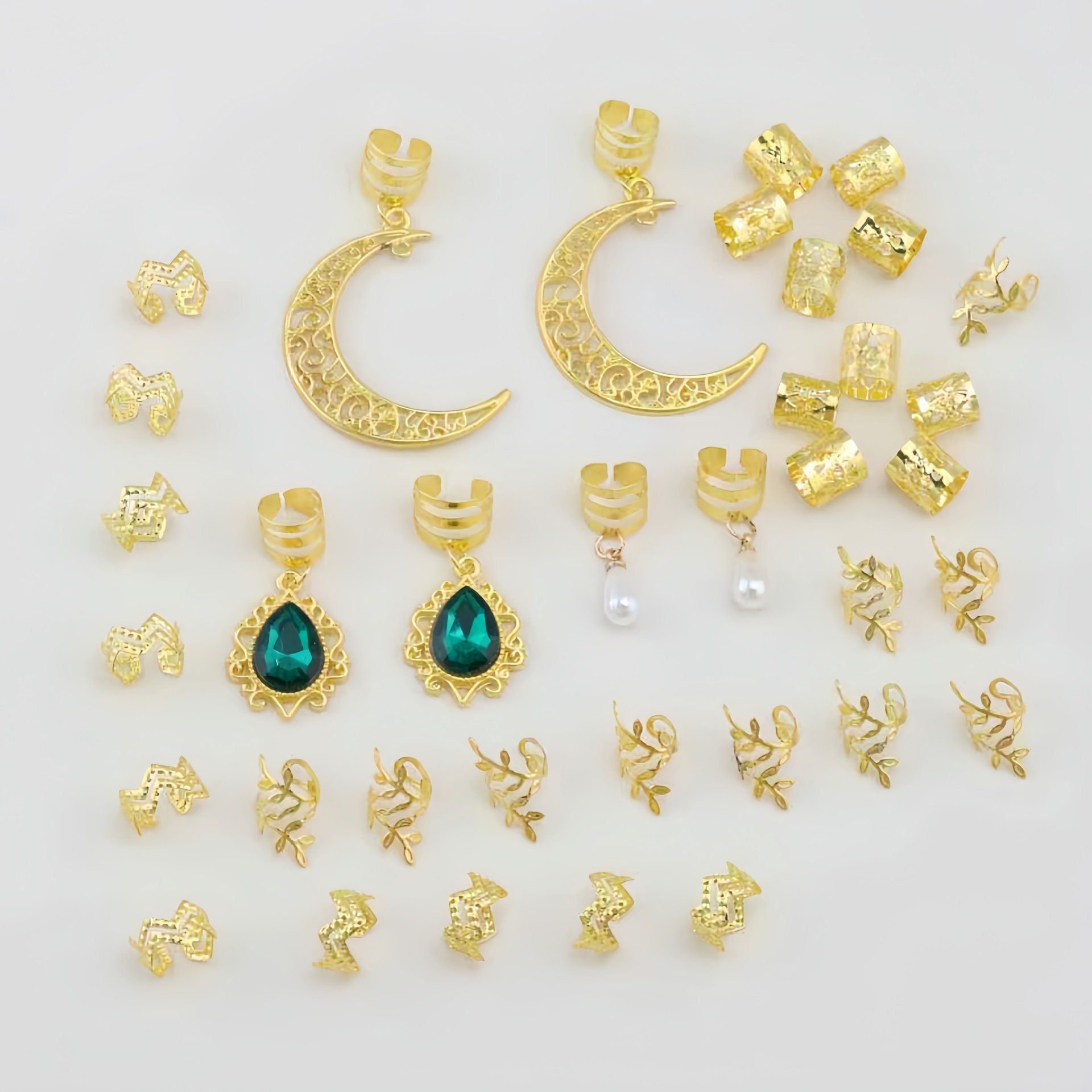 欧美个性假发挂件挂饰非洲脏辫发环月亮水滴吊坠时尚金属发夹套装,淘宝优惠券,粉丝福利购,淘宝优惠卷