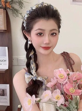田园风碎花飘带发箍绑发丝带发卡