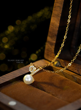 s925纯银贝珠项链女小众轻奢淡水珍珠闪钻百分比符号锁骨链精致款