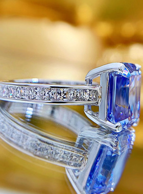 隆隆金珠宝新款 S925银蓝灰色10*11高碳钻戒指 女欧美风时尚指环