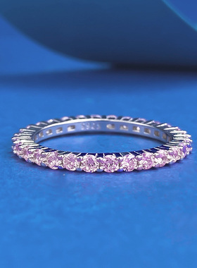 洛熙寺珠宝春夏新款S925银红蓝绿细薄戒指时尚个性细排钻戒指ins