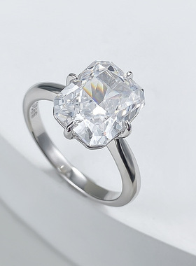 隆隆金S925银新款进口高碳钻戒指8*10白色冰花切指环欧美跨境款女