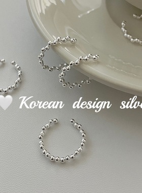 韩国南大门银饰品批发 S925纯银 珠珠拼接素圈戒指开口叠戴百搭款