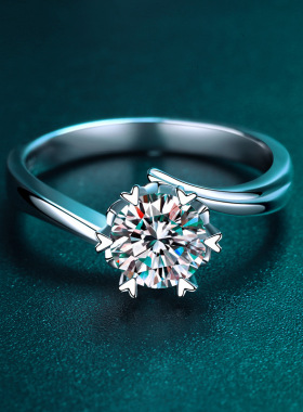 简约款s925银莫桑钻纽臂雪花戒指女抖音快手直播饰品礼物一件代发