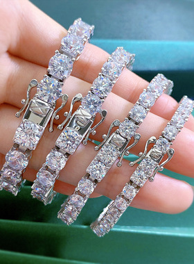 隆隆金珠宝新款925银新款高碳钻手链欧美跨境男女佩戴4-5-6-7mm