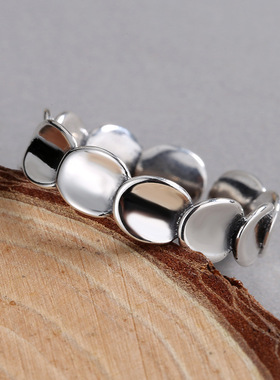 新概念s925银 个性简约光面鱼鳞片戒指冷淡风ins潮流千叶食指环