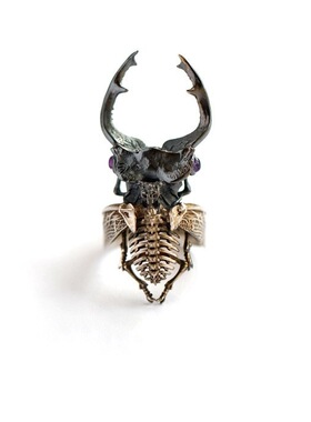 骸首饰设计师原创空想解剖学系列深山锹甲手工昆甲虫戒指925银