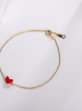 银手链18k镀金心形爱心手饰简约女士日本小红心s925银手链