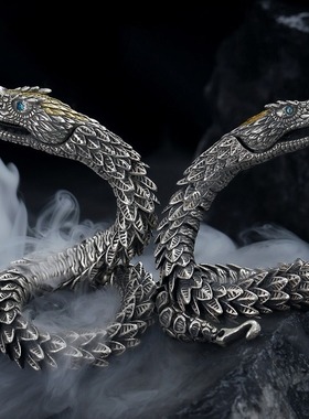 纯银手链男高级感原创小众设计感个性美杜莎响尾蛇嘻哈霸气潮