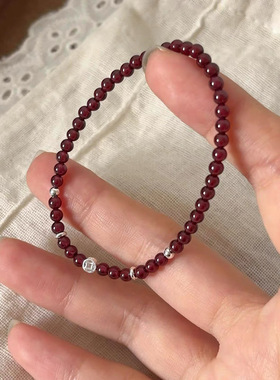 S925银天然石榴石钱币手串女新年氛围百搭中式轻奢高级感气质手链