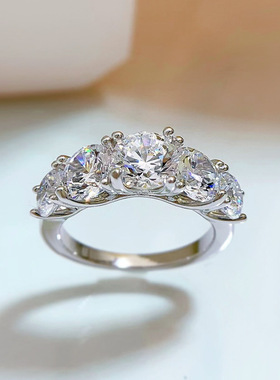 卓之凡珠宝 2023新款925银欧美简约五星光芒高碳钻戒指你仿真大钻