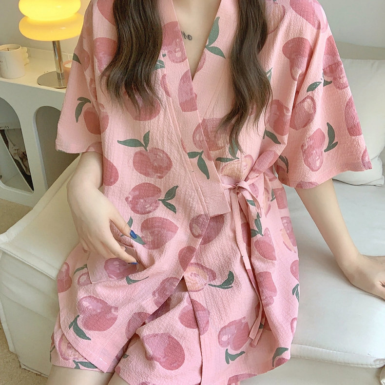 和服睡衣女夏天纯棉短袖两件套装网红风水蜜桃夏季新款家居服夏款-图2