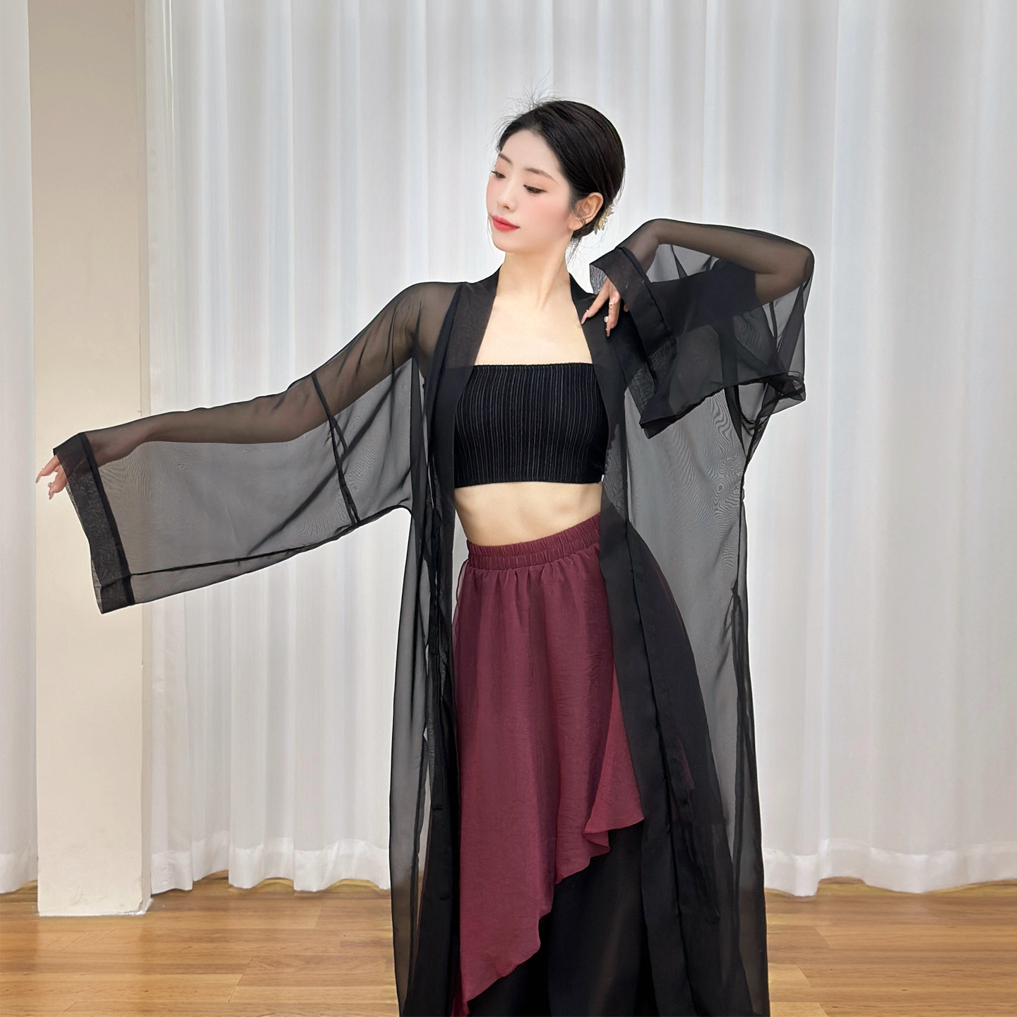 古典舞服大袖开衫纱衣黑色飘逸古风爵士舞蹈服原创外披中国舞套装,淘宝优惠券,粉丝福利购,淘宝优惠卷