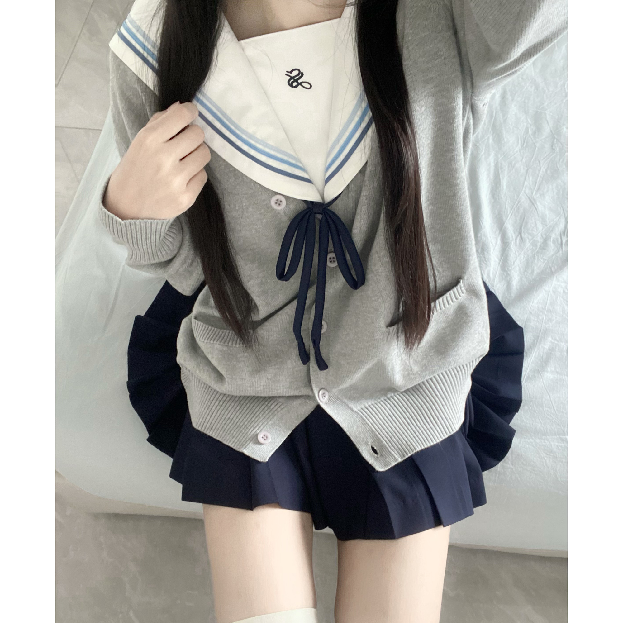 车厘子jk原创水蓝色水手服套装女春季新款学院风制服西服毛衣外套 - 图2