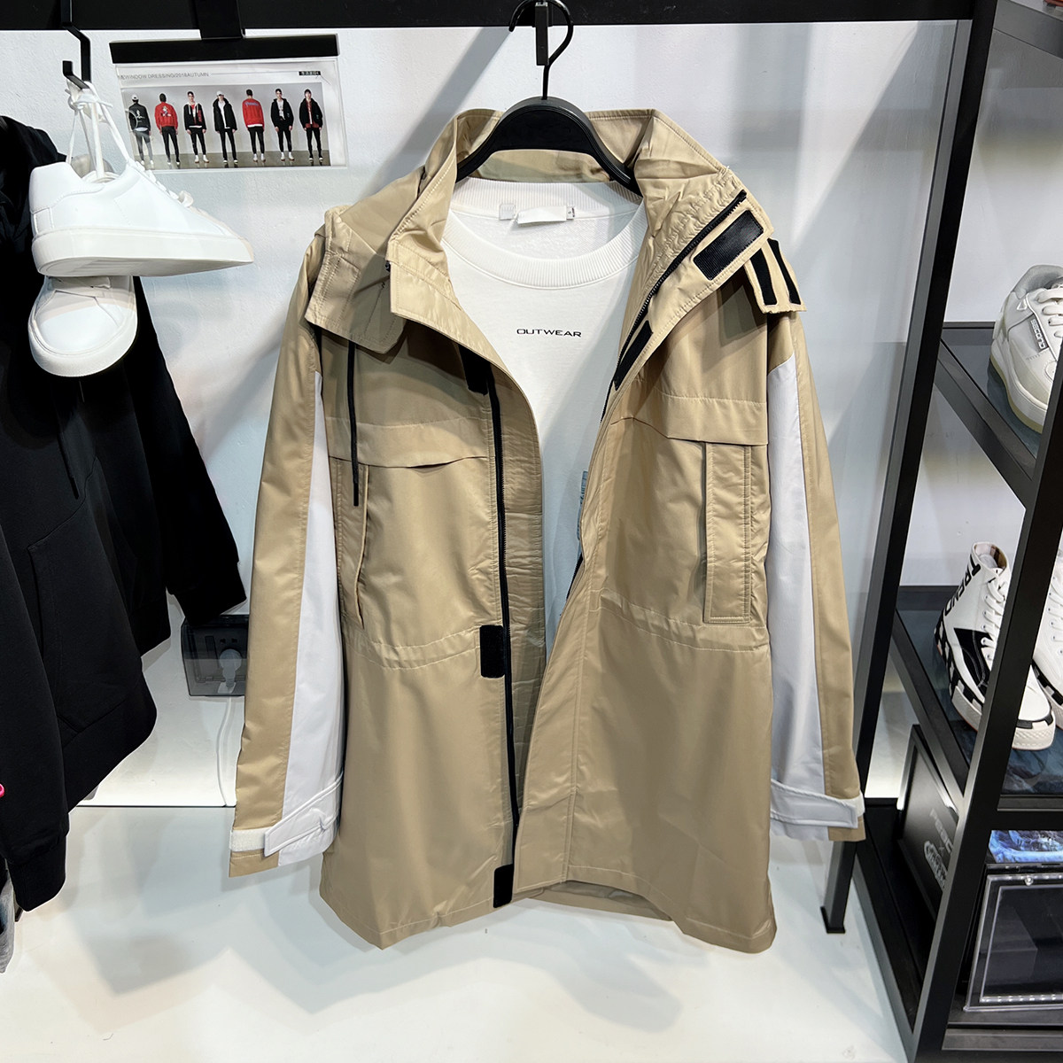 柜1K+！G家男装卡其色中长款连帽风衣兔子刺绣拼色休闲夹克外套男,淘宝优惠券,粉丝福利购,淘宝优惠卷