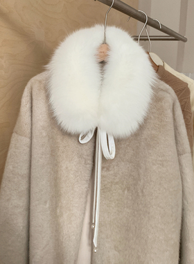 新中式韩版狐狸毛围巾毛领子皮草围脖丝带款围巾秋冬季女士百搭款