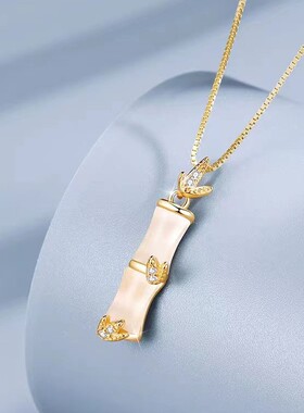 925纯银竹节项链女轻奢高级感玉髓竹子吊坠复古小众锁骨链秋冬饰
