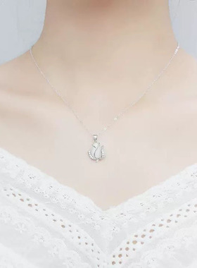 999足银郁金香项链女轻奢高级感锁骨链百搭时尚小众设计锆石项链