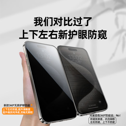 [新360°防窥]我龙适用苹果16钢化膜13iPhone11e防窥膜14ProMax17air窥屏12pro15plus手机XS全屏XR偷窥xsMax - 图0