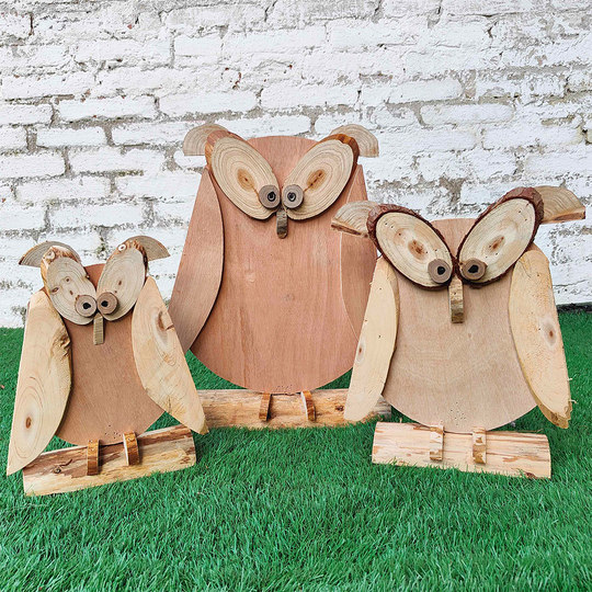 Creative small puppet owl wooden props kindergarten Internet celebrity window clothing display log decoration crafts