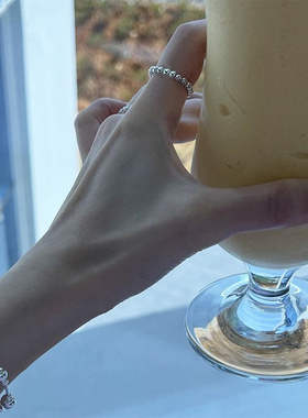 不对称戒指925纯银弹力绳韩版