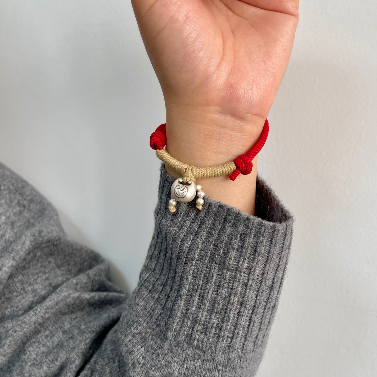 哑光胖福手链】925纯银红绳可爱精致磨砂可调节手环新年礼物红色,淘宝优惠券,粉丝福利购,淘宝优惠卷