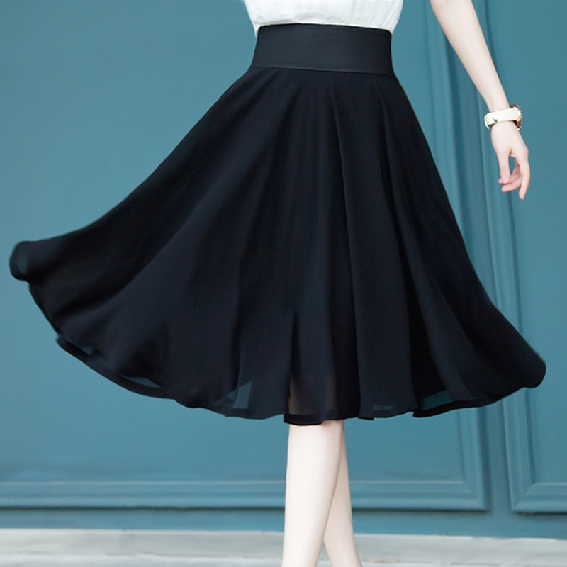 2025新款百搭雪纺半身裙夏季中长款大摆高腰显瘦中裙纯色大码复古,淘宝优惠券,粉丝福利购,淘宝优惠卷