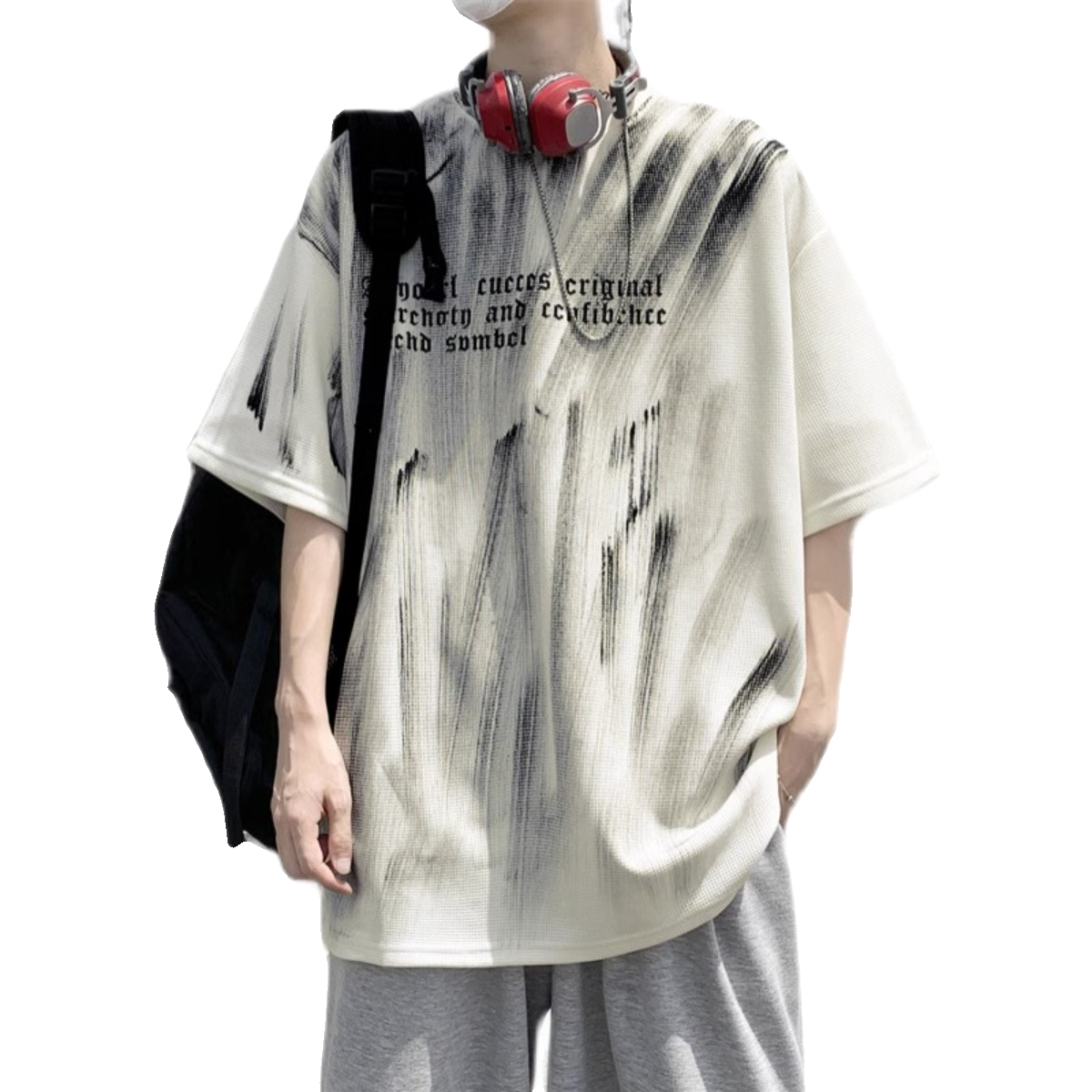 美式新款短袖T恤男夏季小众设计感涂鸦衣服潮流痞帅宽松休闲T恤-图3