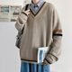 Autumn ins Hong Kong style color-blocked V-neck sweater sweater men's loose sweater student trendy personalized Japanese jacket
