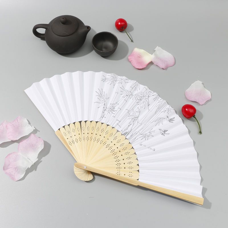 空白纸扇子7寸儿童diy绘画白色折扇幼儿园手工制作材料画画白扇子 - 图2