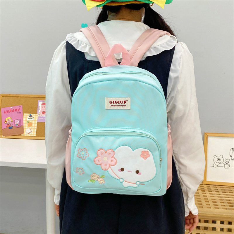 吉吉向上原创日系甜美可爱薄荷樱花小兔双肩包拼色百搭大容量书包 - 图1