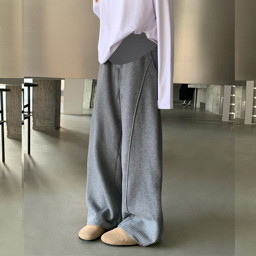 孕妇裤春秋款大码托腹款弯刀阔腿裤松百搭休闲长裤拖地运动裤卫裤 - 图2