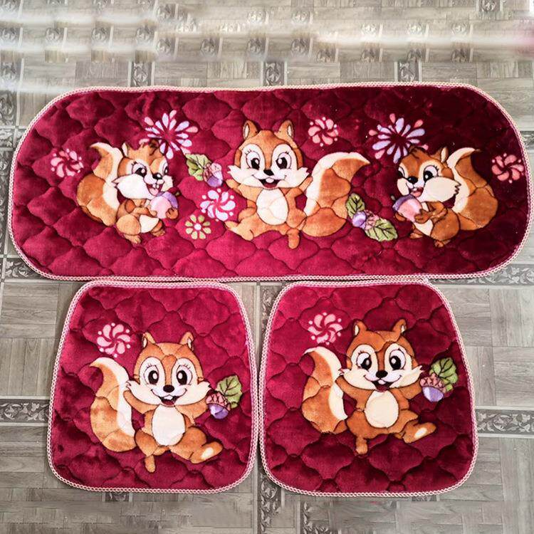 冬季汽车坐垫防滑保暖短毛绒车座垫新品无靠背三件套卡通棉垫通用